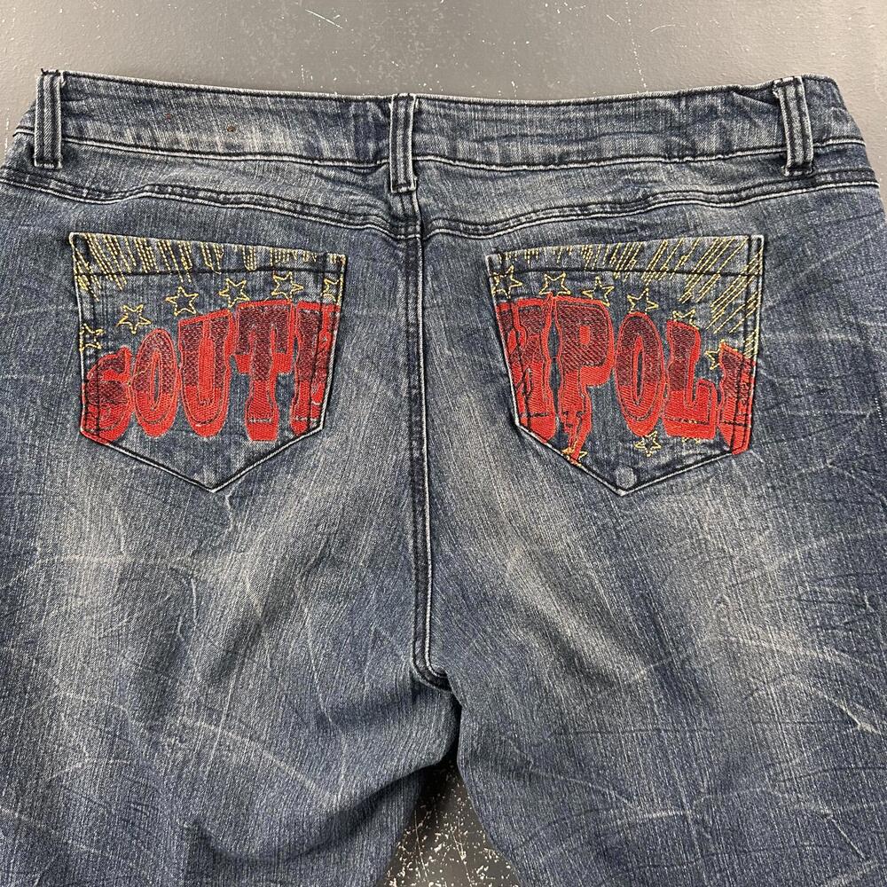 Southpole Jeans Womens 20 Dark Wash 40x30 Whiskered Embroidered Spellout Stretch